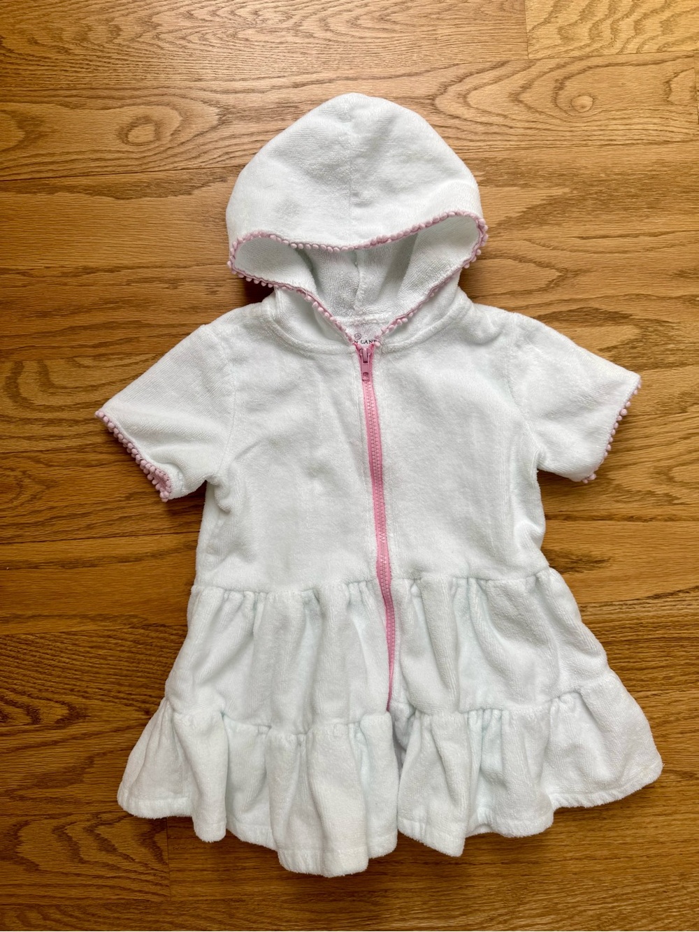 Caden Lane White Hooded Kids Swim Coverup with Pink Trim